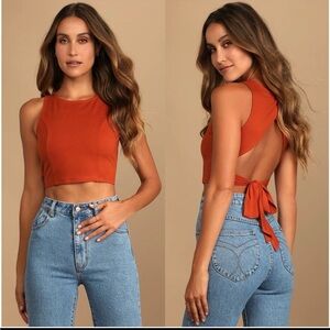 Lulus Let's Tie It Rust Orange Tie-Back Cropped Tank Top